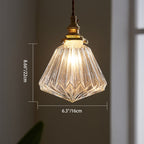 Traditional Vintage Diamond Sphere Cylinder Brass Glass 1-light Pendant Light for Bedroom BulbSquare