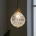 Traditional Vintage Diamond Sphere Cylinder Brass Glass 1-light Pendant Light for Bedroom BulbSquare