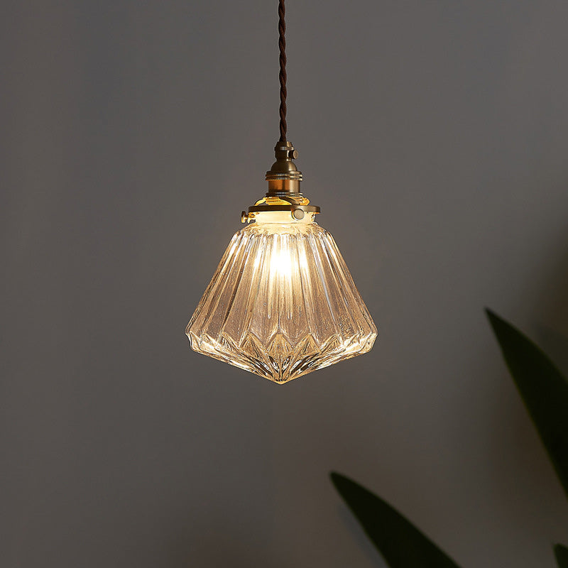 Traditional Vintage Diamond Sphere Cylinder Brass Glass 1-light Pendant Light for Bedroom