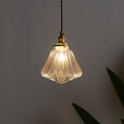 Traditional Vintage Diamond Sphere Cylinder Brass Glass 1-light Pendant Light for Bedroom