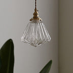 Traditional Vintage Diamond Sphere Cylinder Brass Glass 1-light Pendant Light for Bedroom BulbSquare