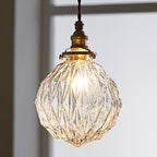 Traditional Vintage Diamond Sphere Cylinder Brass Glass 1-light Pendant Light for Bedroom BulbSquare
