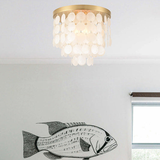 Contemporary Scandinavian Round Multilayer Iron Shell 3/4 Light Semi-Flush Mount Ceiling Light For Living Room