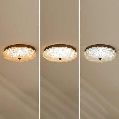 Traditional Vintage Round Flower Gold Foil Iron Resin LED Semi-flush Mount Ceiling Light for Living Room