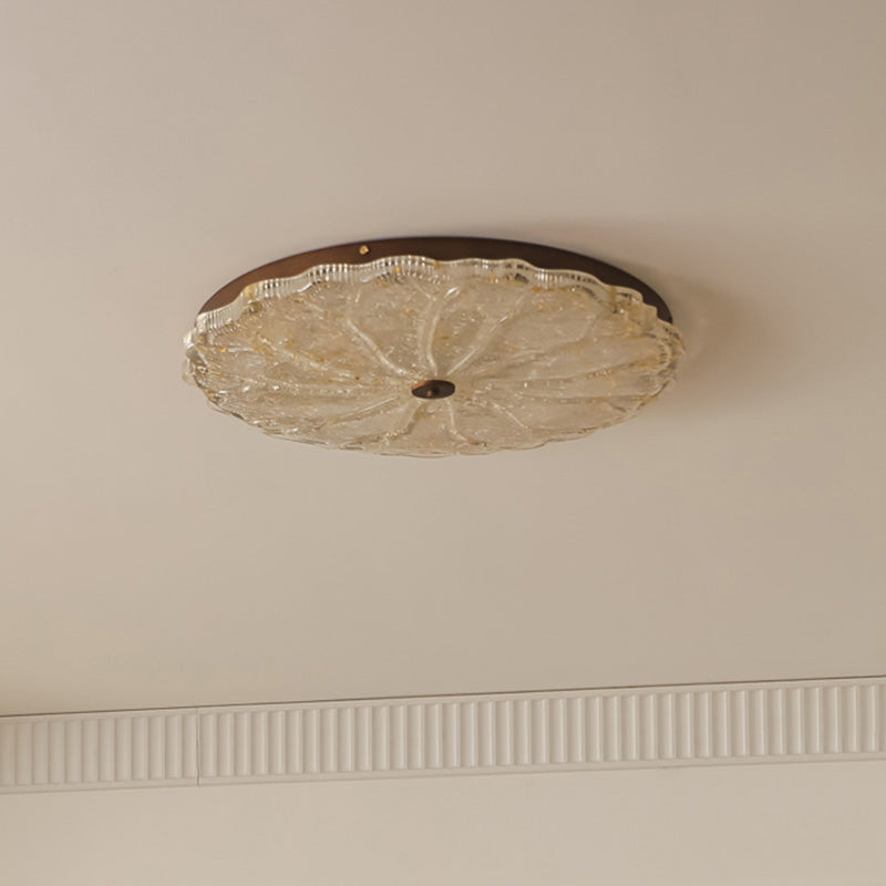 Traditional Vintage Round Flower Gold Foil Iron Resin LED Semi-flush Mount Ceiling Light for Living Room