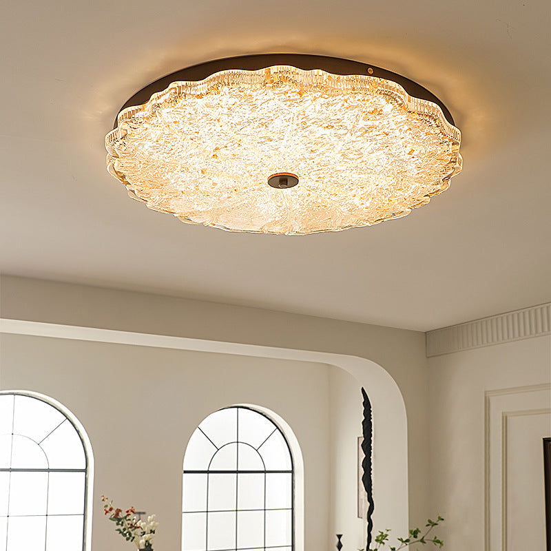 Traditional Vintage Round Flower Gold Foil Iron Resin LED Semi-flush Mount Ceiling Light for Living Room
