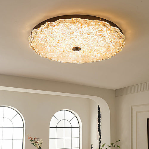 Traditional Vintage Round Flower Gold Foil Iron Resin LED Semi-flush Mount Ceiling Light for Living Room