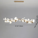 Contemporary Scandinavian Tree Branch Ginkgo Leaf Iron Plastic Porcelain 8-light Chandelier for Living Room BulbSquare