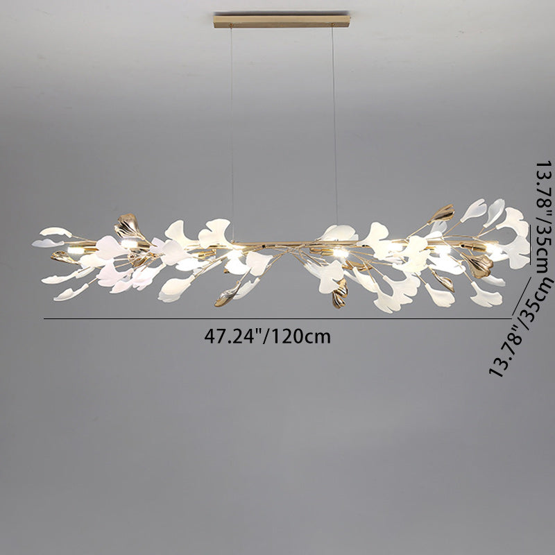 Contemporary Scandinavian Tree Branch Ginkgo Leaf Iron Plastic Porcelain 8-light Chandelier for Living Room BulbSquare