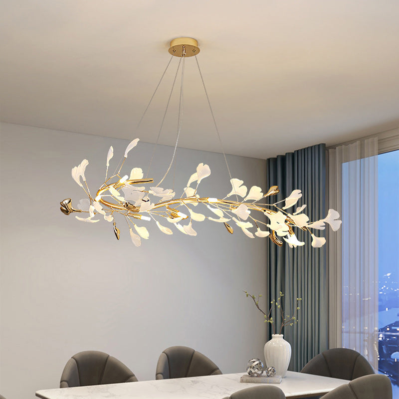 Contemporary Scandinavian Tree Branch Ginkgo Leaf Iron Plastic Porcelain 8-light Chandelier for Living Room BulbSquare