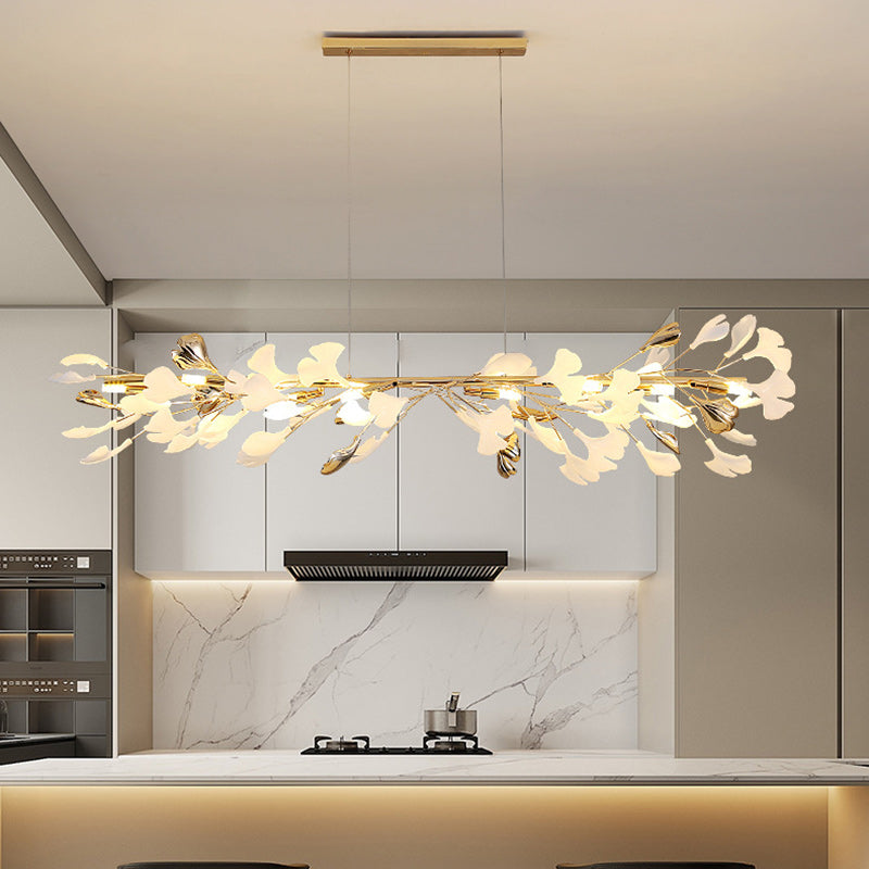 Contemporary Scandinavian Tree Branch Ginkgo Leaf Iron Plastic Porcelain 8-light Chandelier for Living Room BulbSquare