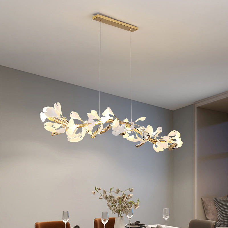 Contemporary Scandinavian Tree Branch Ginkgo Leaf Iron Plastic Porcelain 8-light Chandelier for Living Room BulbSquare