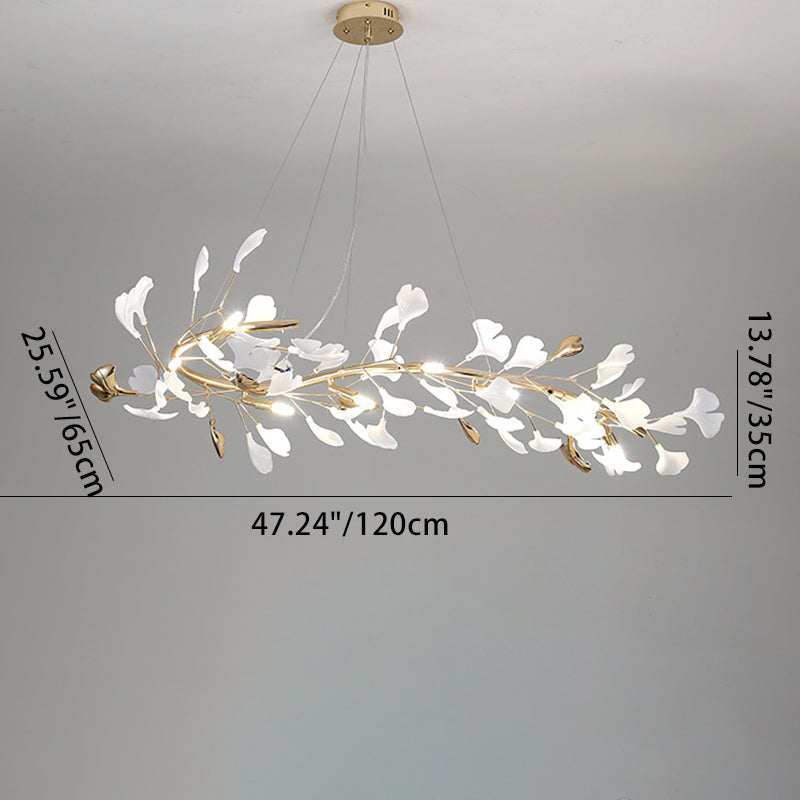 Contemporary Scandinavian Tree Branch Ginkgo Leaf Iron Plastic Porcelain 8-light Chandelier for Living Room