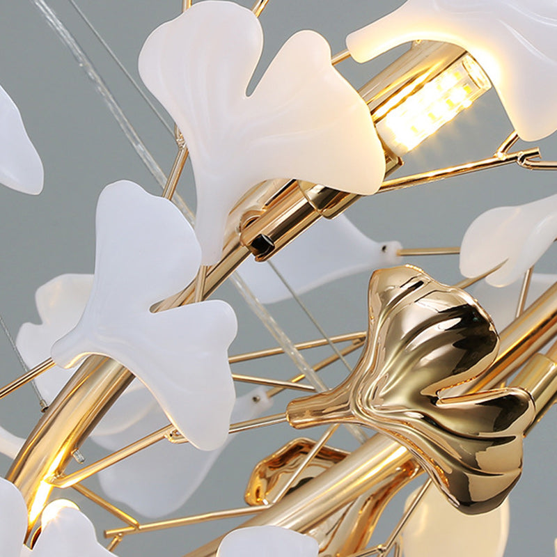 Contemporary Scandinavian Tree Branch Ginkgo Leaf Iron Plastic Porcelain 8-light Chandelier for Living Room BulbSquare