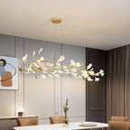 Contemporary Scandinavian Tree Branch Ginkgo Leaf Iron Plastic Porcelain 8-light Chandelier for Living Room BulbSquare