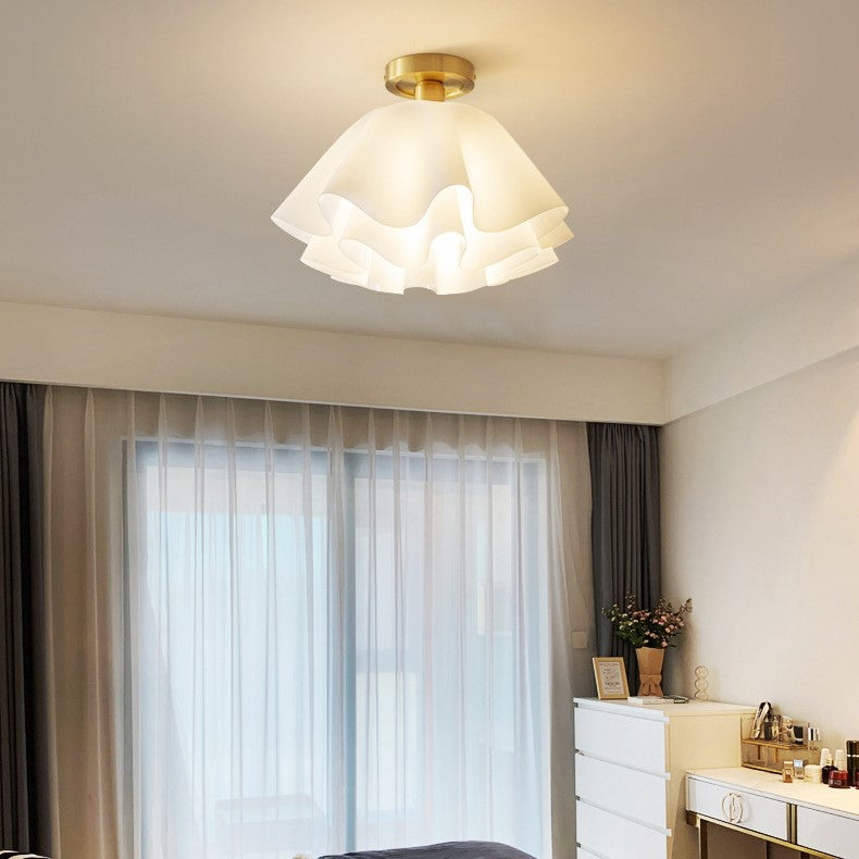 Contemporary Scandinavian Petal Multi-Layer Copper Acrylic 1-Light Semi-Flush Mount Ceiling Light For Living Room Lumendat
