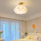 Contemporary Scandinavian Petal Multi-Layer Copper Acrylic 1-Light Semi-Flush Mount Ceiling Light For Living Room Lumendat