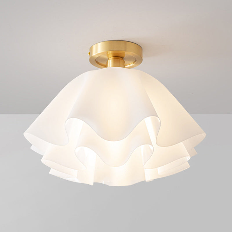 Contemporary Scandinavian Petal Multi-Layer Copper Acrylic 1-Light Semi-Flush Mount Ceiling Light For Living Room Lumendat