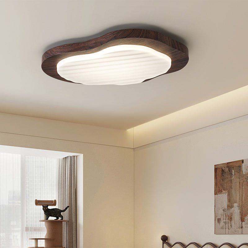 Traditional Vintage Pebble Woodgrain Hardware PVC LED Flush Mount Ceiling Light For Bedroom