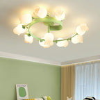 Contemporary Creative Branch Rose Flower Long Iron Pe 4/5/6/10 Light Semi-flush Mount Ceiling Light for Living Room