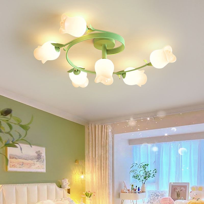 Contemporary Creative Branch Rose Flower Long Iron Pe 4/5/6/10 Light Semi-flush Mount Ceiling Light for Living Room