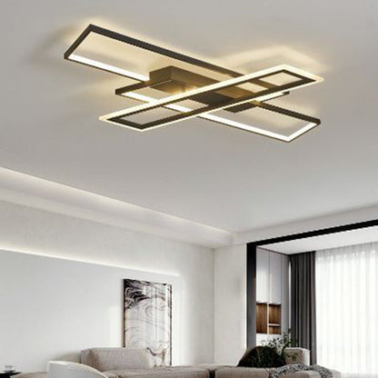 Contemporary Scandinavian Rectangular Long Multi-Layer Combination Iron Aluminum Acrylic Silicone LED Flush Mount Ceiling Light For Living Room
