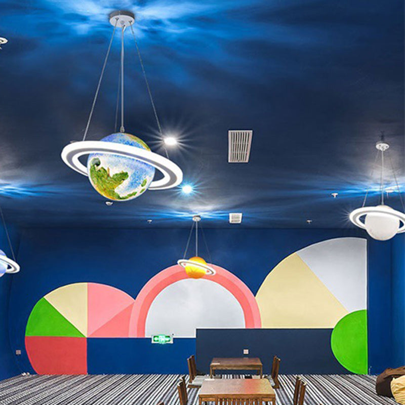 Lumendat Modern Minimalist Cartoon Kids Ball Circle Planet Iron PVC 1-Light Pendant Light For Bedroom Lumendat