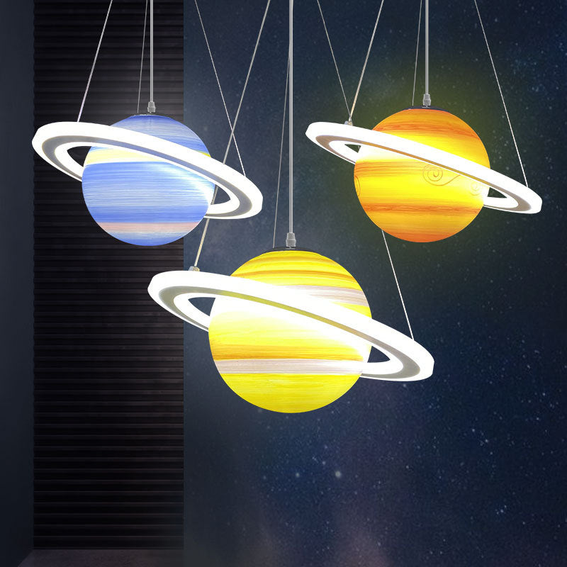 Lumendat Modern Minimalist Cartoon Kids Ball Circle Planet Iron PVC 1-Light Pendant Light For Bedroom Lumendat