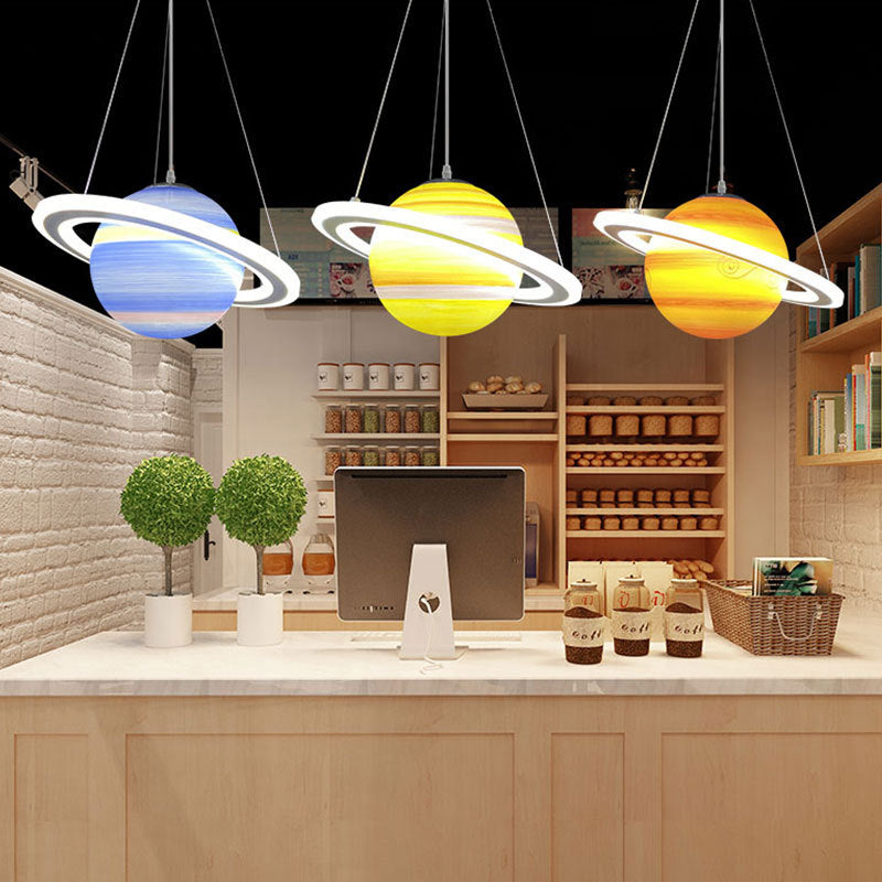 Lumendat Modern Minimalist Cartoon Kids Ball Circle Planet Iron PVC 1-Light Pendant Light For Bedroom Lumendat