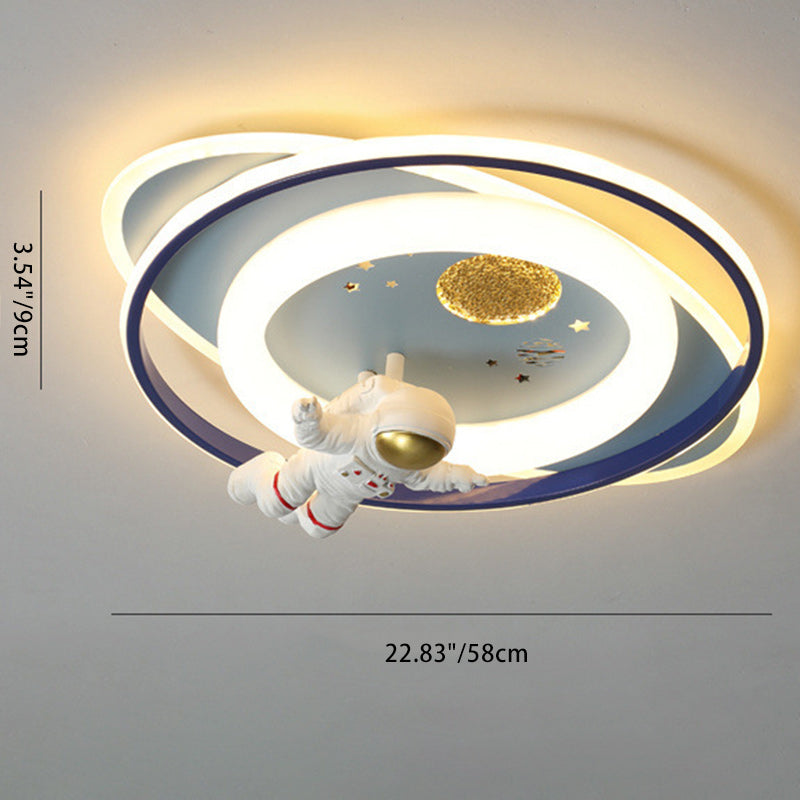 Contemporary Creative Cartoon Kids Astronaut Rocket Princess Round Oval Iron Acrylic LED Flush Mount Ceiling Light for Bedroom