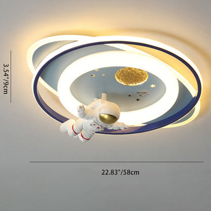 Contemporary Creative Cartoon Kids Astronaut Rocket Princess Round Oval Iron Acrylic LED Flush Mount Ceiling Light for Bedroom