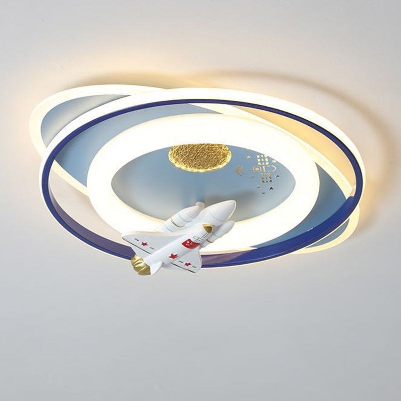 Contemporary Creative Cartoon Kids Astronaut Rocket Princess Round Oval Iron Acrylic LED Flush Mount Ceiling Light for Bedroom