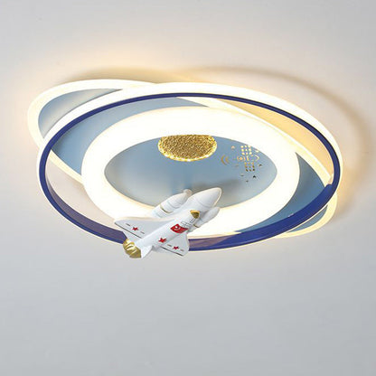 Contemporary Creative Cartoon Kids Astronaut Rocket Princess Round Oval Iron Acrylic LED Flush Mount Ceiling Light for Bedroom