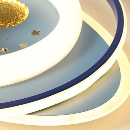 Contemporary Creative Cartoon Kids Astronaut Rocket Princess Round Oval Iron Acrylic LED Flush Mount Ceiling Light for Bedroom