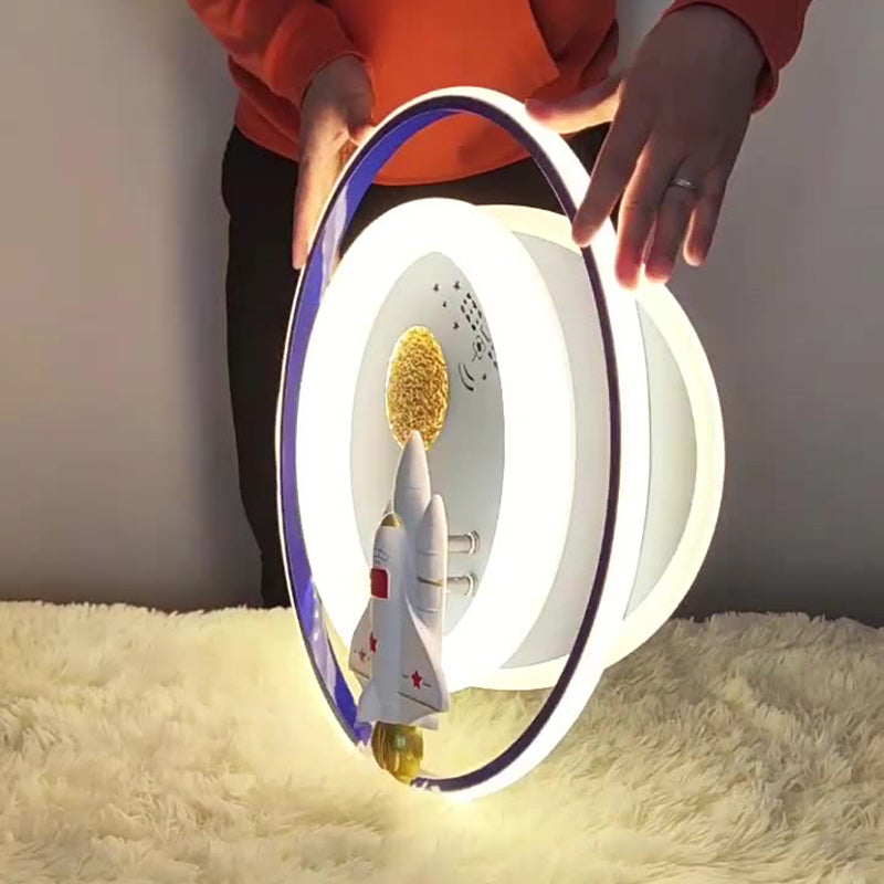 Contemporary Creative Cartoon Kids Astronaut Rocket Princess Round Oval Iron Acrylic LED Flush Mount Ceiling Light for Bedroom