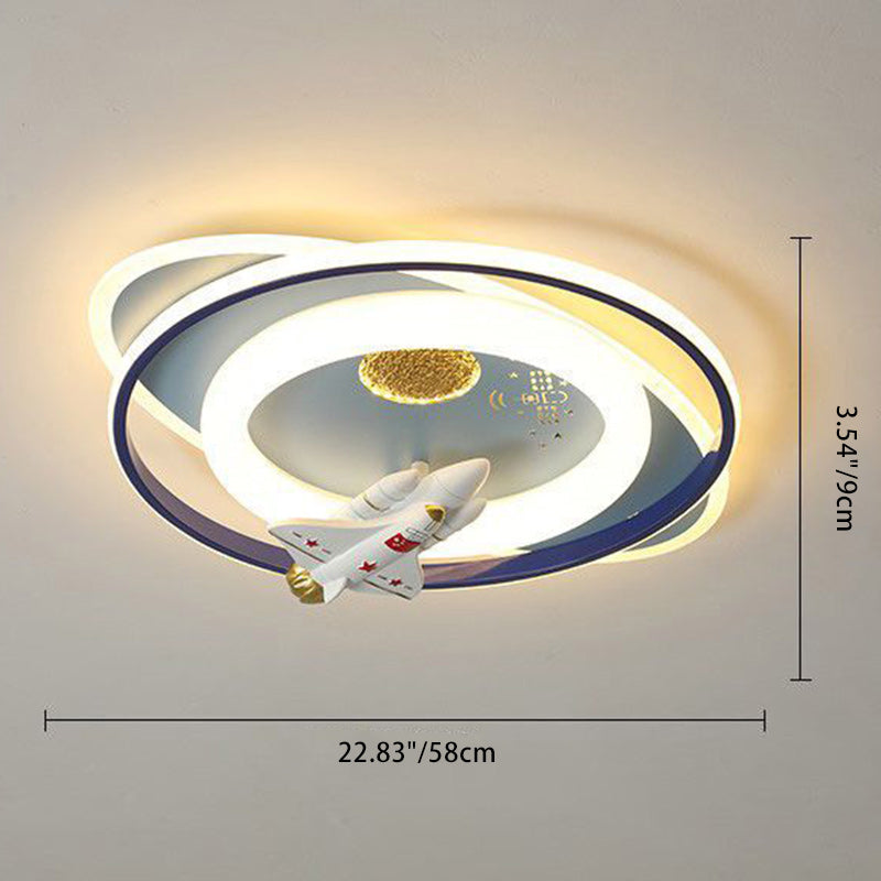 Contemporary Creative Cartoon Kids Astronaut Rocket Princess Round Oval Iron Acrylic LED Flush Mount Ceiling Light for Bedroom