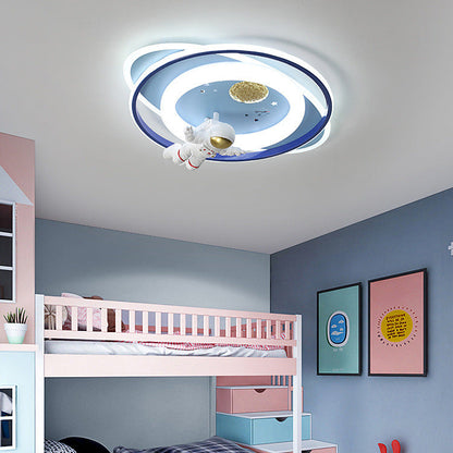 Contemporary Creative Cartoon Kids Astronaut Rocket Princess Round Oval Iron Acrylic LED Flush Mount Ceiling Light for Bedroom