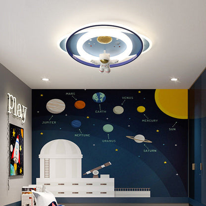 Contemporary Creative Cartoon Kids Astronaut Rocket Princess Round Oval Iron Acrylic LED Flush Mount Ceiling Light for Bedroom
