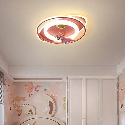 Contemporary Creative Cartoon Kids Astronaut Rocket Princess Round Oval Iron Acrylic LED Flush Mount Ceiling Light for Bedroom