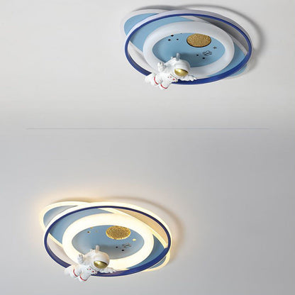 Contemporary Creative Cartoon Kids Astronaut Rocket Princess Round Oval Iron Acrylic LED Flush Mount Ceiling Light for Bedroom