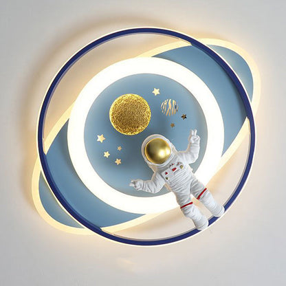 Contemporary Creative Cartoon Kids Astronaut Rocket Princess Round Oval Iron Acrylic LED Flush Mount Ceiling Light for Bedroom