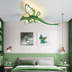Contemporary Creative Cartoon Kids Dinosaur Oval Chassis Iron PVC Acrylic LED Semi-Flush Mount Ceiling Light Kids Light For Bedroom Lumendat