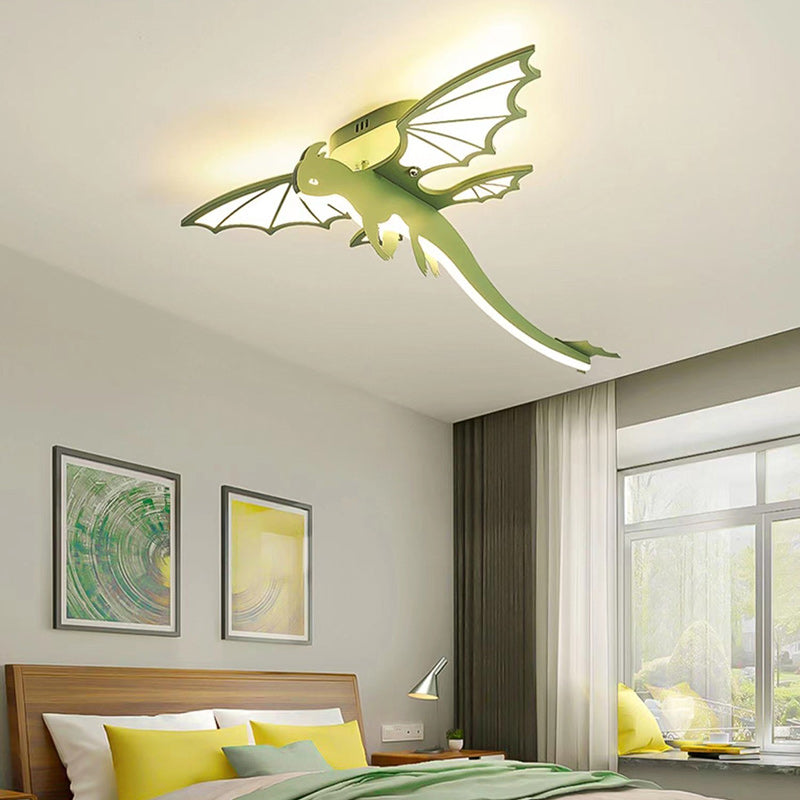 Contemporary Creative Cartoon Kids Dinosaur Oval Chassis Iron PVC Acrylic LED Semi-Flush Mount Ceiling Light Kids Light For Bedroom Lumendat