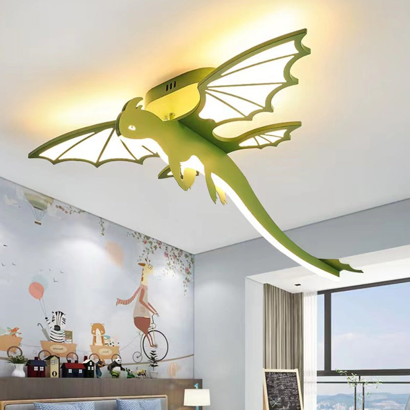 Contemporary Creative Cartoon Kids Dinosaur Oval Chassis Iron PVC Acrylic LED Semi-Flush Mount Ceiling Light Kids Light For Bedroom Lumendat