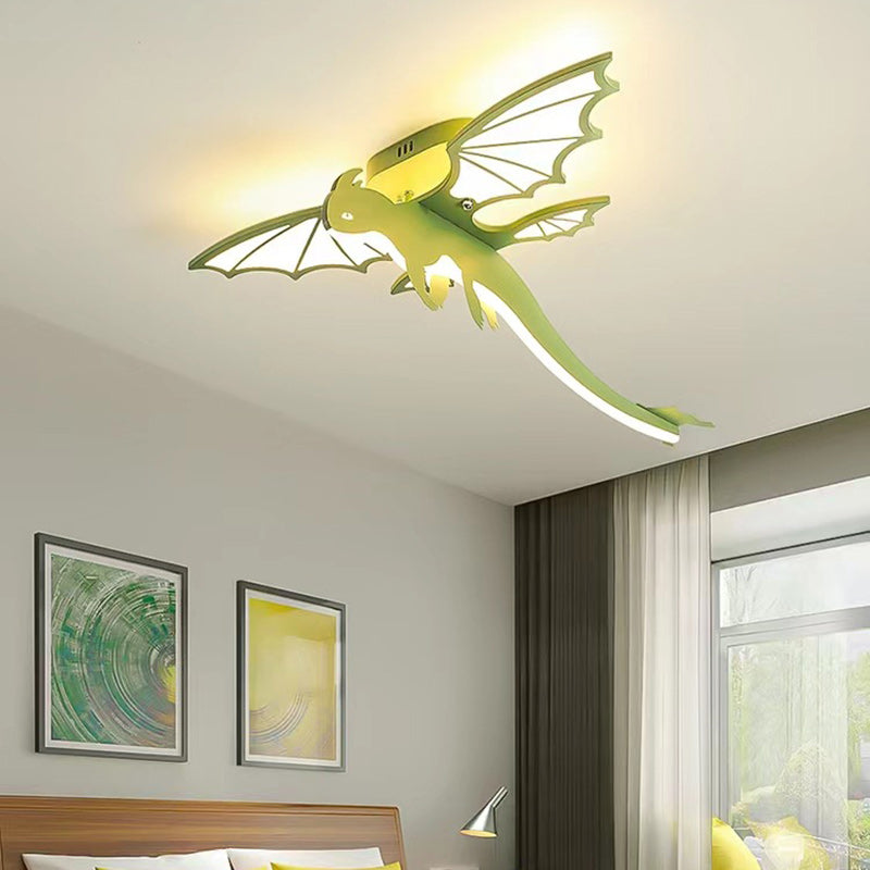 Contemporary Creative Cartoon Kids Dinosaur Oval Chassis Iron PVC Acrylic LED Semi-Flush Mount Ceiling Light Kids Light For Bedroom Lumendat