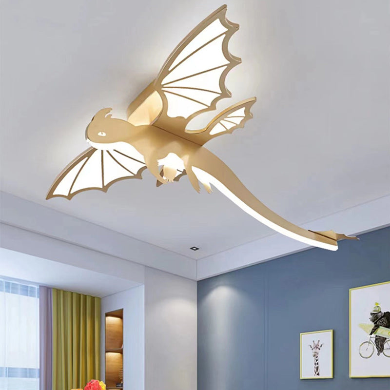 Contemporary Creative Cartoon Kids Dinosaur Oval Chassis Iron PVC Acrylic LED Semi-Flush Mount Ceiling Light Kids Light For Bedroom Lumendat