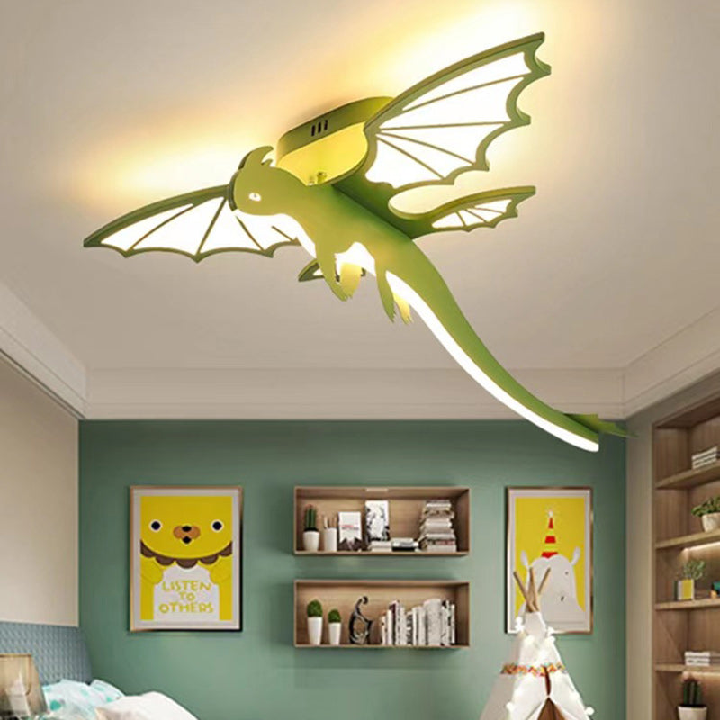 Contemporary Creative Cartoon Kids Dinosaur Oval Chassis Iron PVC Acrylic LED Semi-Flush Mount Ceiling Light Kids Light For Bedroom Lumendat