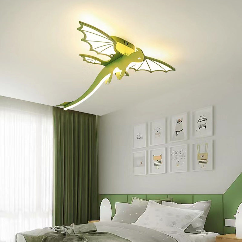 Contemporary Creative Cartoon Kids Dinosaur Oval Chassis Iron PVC Acrylic LED Semi-Flush Mount Ceiling Light Kids Light For Bedroom Lumendat