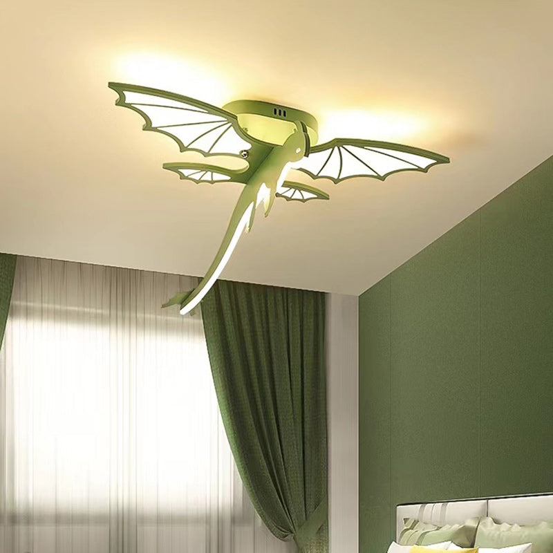 Contemporary Creative Cartoon Kids Dinosaur Oval Chassis Iron PVC Acrylic LED Semi-Flush Mount Ceiling Light Kids Light For Bedroom Lumendat
