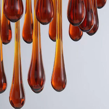 Traditional Vintage Branch Cylinder Tear Drop Copper Glass 3/4/6/12 Light Chandelier for Living Room